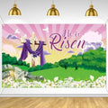 Large He is Risen Easter Banner Decorations Flag Outdoor 72x44 Inch, Cross Sign Christian Jesus Lily Flowers Banner for Indoor Home House Decor Party Supplies, Spring Yard Sign Background for Photography by Sophena