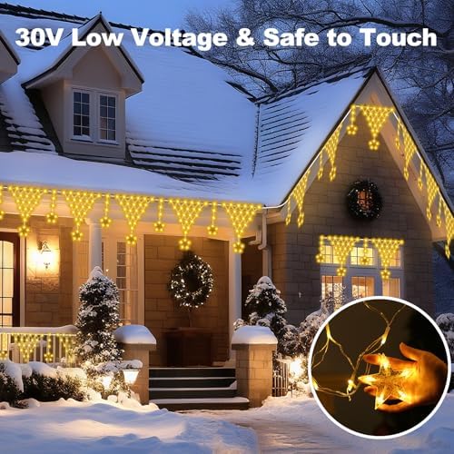 Outdoor Christmas Lights, 13.8ft 218 LED String Lights, Icicle Lights, Curtain Net Lights for Eaves, Garden, Patio, Wedding, Balcony, New Year, Home Decoration - Warmwhite - Image 4