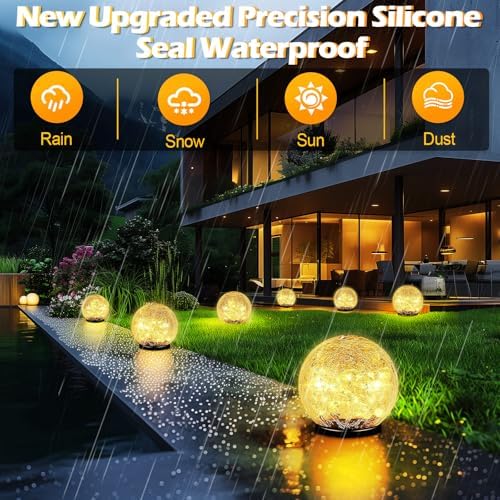 Garden Solar Ball Lights Outdoor Waterproof 50LED Cracked Glass Globe 4.7'' - Image 4