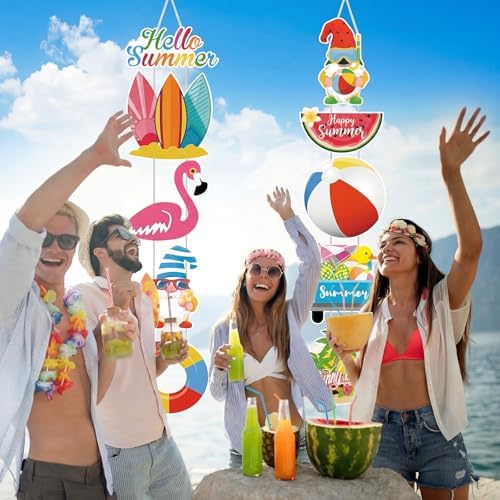 Yaomiao 4 Sets Patriotic 4th of July Door Banners Summer Decorations Hello Summer Porch Banner for Tropical Beach 250th Anniversary Independence Day Memorial Day Outdoor Indoor Wall Hanging Decor - Image 5