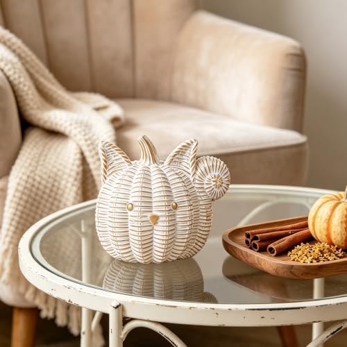 Fall Decor Animal Pumpkin Decorations – Squirrel Fake Pumpkin Resin Woven Design Animal Figurines for Table Shelf Mantel, Thanksgiving Halloween Decorations Gifts for Autumn Decor(Gold&White) - Image 3