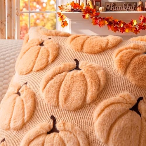 Fall Pillow Covers Pumpkin Fall Decor 16x16 Set of 2 Apricot - Image 2
