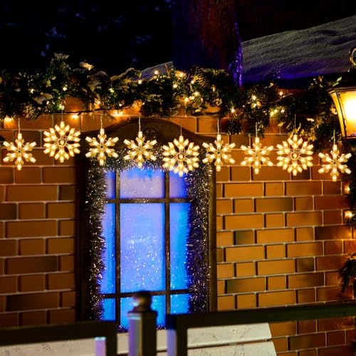 Minetom Snowflake Christmas String Lights with 9 Drops - 13ft 150 Mini Bulb Icicle Lights with Clips, Plug-in Connectable Hanging Lights for Front Porch House Tree Decor Holiday Décor - Image 2