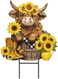 Amyhill Highland Cow Sunflower Metal Garden Stakes Yard Sign Decoration by Amyhill