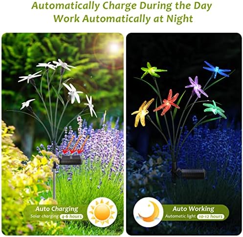 2PCS Outdoor Solar Lights, Waterproof Solar Lights Outdoor Pathway, Solar-Powered Garden Swing Dragonfly Decorative Lights for Yard Balcony Flower Bed, Gardening Plant Lovers - Image 3