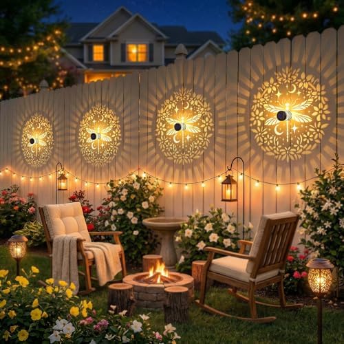 2 Pack Solar Fence Lights Metal Solar Powered Outdoor Wall Deck Step Lights Dragonfly Floral Theme Waterproof Fence Light for Garden Post Patio Backyard Yard Decor, Gardening Gifts for Women Mom - Image 3