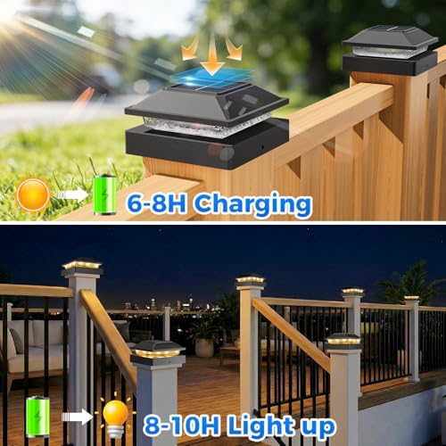 Peasur 4x4 Solar Post Cap Lights, 2 Modes 16 LED Post Solar Lights Waterproof, Black Fence Deck Lights Fit Wooden/Vinyl Post for Porch Patio - Image 4
