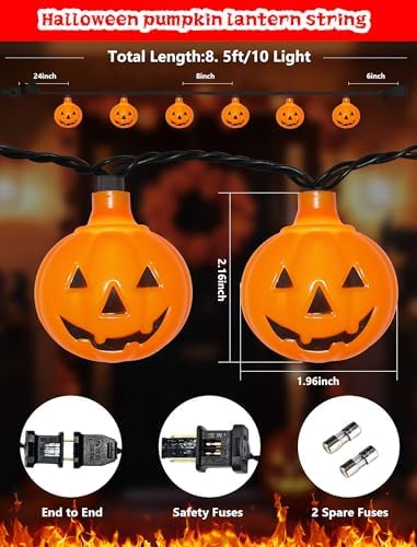 Halloween Decorations Pumpkin String Lights Outdoor, 8.5Ft Halloween Lights with 10 LED Waterproof Orange Jack-O-Lantern, Hanging Pumpkin String Lights UL Listed for Party Porch Home Window Decor - Image 2
