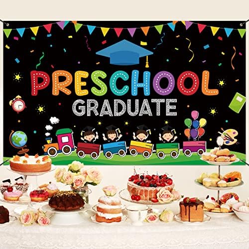 Large Preschool Graduation Party Banner Decorations 72x44 Inch, Kindergarten Graduate Banner Flag Photography Background for Kids Class of 2023 Ceremony Congratulations Grad School Prom Supplies - Image 4
