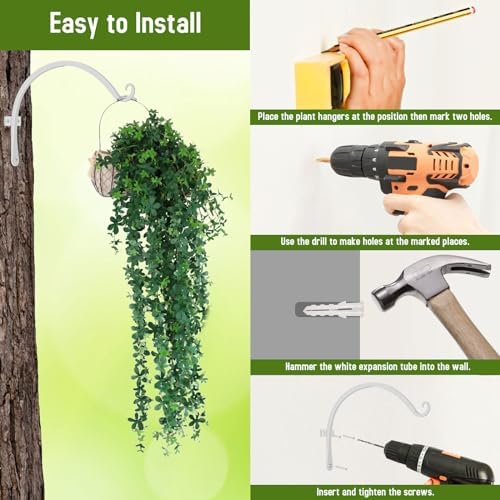 FEED GARDEN 2 Pack 12 Inch Hanging Plant Bracket Wall Hooks Decorative Plant Hangers for Outdoor Hanging Bird Feeders, Wind Chimes, Plant Baskets, White - Image 6