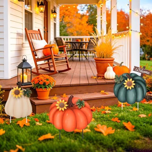 VCUTEKA Fall Outdoor Pumpkin Garden Stake, 3PCS Thanksgiving Harvest Decor - Image 6
