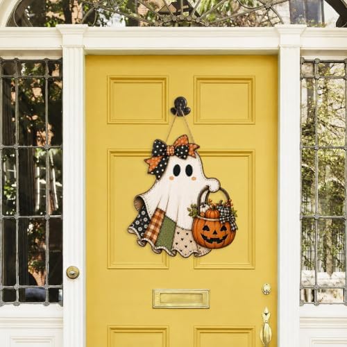 Cute Bow Ghost Door Sign Wooden Halloween Door Hanger Pumpkin Porch Decor - Image 4