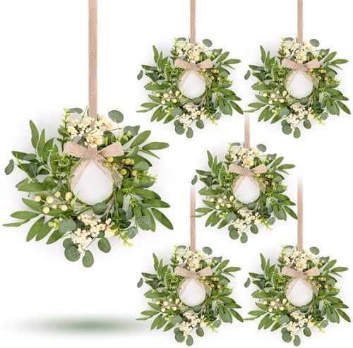 6 Pcs Green Eucalyptus Swag Wreaths for Pillars Spring Summer Kitchen Cabinet Wreaths Mini Green Berry Leaves Wreath with Ribbon for Front Door Porch Wall Window Farmhouse Decoration by Unknown