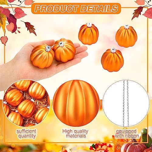 Tigeen 12 Pcs Fall Pumpkin Tree Ornaments Autumn Hanging Decor, Classic - Image 4