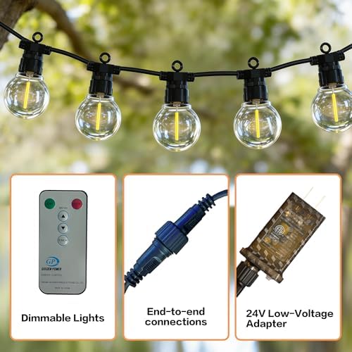 66FT Outdoor String Lights with Remote, 27 Dimmable Shatterproof LED G50 Bulbs, Waterproof Patio & Backyard Lights for Pergola, Deck, Garden, Bistro, Commercial Grade Hanging Lights - Image 3