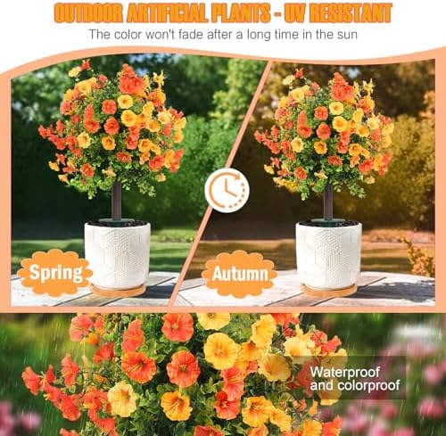 Artificial Shrubs for Outdoors 2-Pack Yellow Orange Garden Yard - Image 2