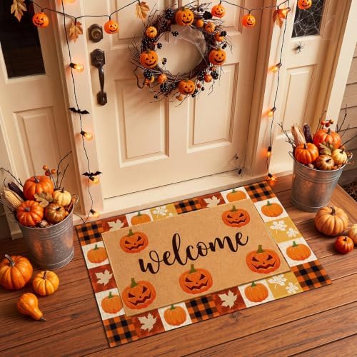 2 Pcs Fall Halloween Door Mat Outdoor Welcome Pumpkin Rug - Image 2