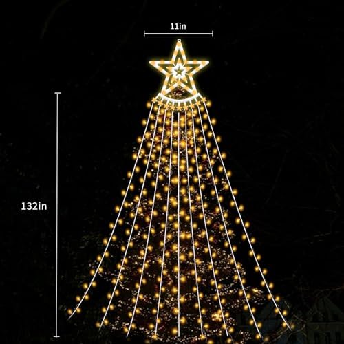 350 LED Christmas Decorations Star String Lights Waterproof Waterfall StarLights 8 Light Modes Remote & Timer,Waterproof Seasonal Lighting Decor for Home Xmas Tree Yard Wedding Party (Warm White) - Image 6