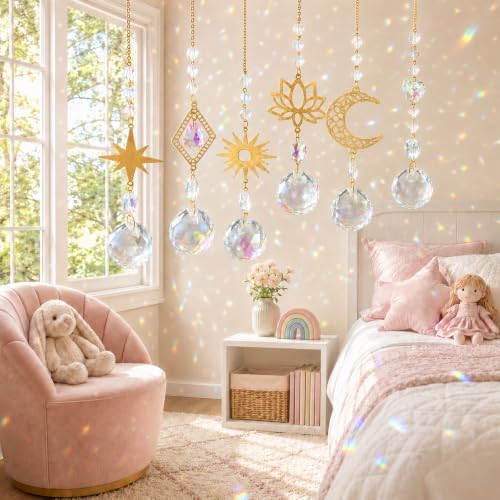 Sun Catchers 6Pieces Colorful Crystals Suncatcher with Chain - Image 7
