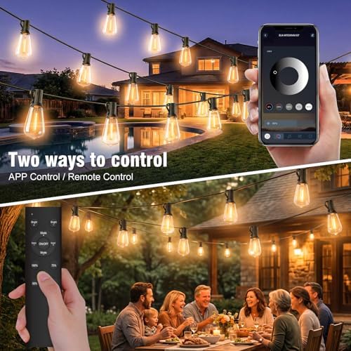 Outdoor String Lights 100FT, APP & Remote Control Dimmable Patio Lights, Plug in LED String Lights with Timer, Waterproof Backyard Pergola Garden Party Decor - Image 2