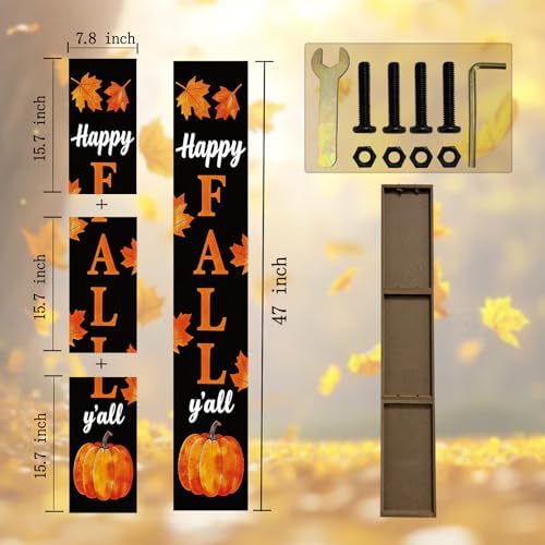 Happy Fall Y'all 47" Tall Vertical Wooden Porch Sign Black Rustic Farmhouse Fall Decor with Maple Leaf Pumpkin Thanksgiving Hanging Standing Decoration for Front Porch Indoor Outdoor - Image 2