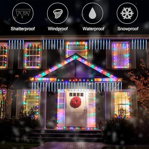 WATERGLIDE 16 Icicles Meteor Shower Lights, 12" Outdoor Icicle Christmas Lights 384 SMD LED Crystal Ice Falling Light, Connectable Raindrop Iciclelight, Xmas Winter Party Tree Holiday Decor, Blue - Image 4