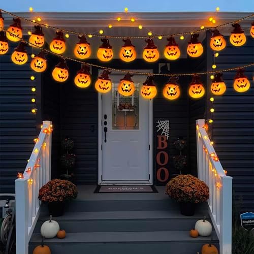 Upgraded Solar Pumpkin Lights for Halloween Decorations Outside,Spooky Pumpkin Lights String for Outdoor Halloween Yard Decoration,Porch Decor, Camper Party Door Window Tree Decor - Image 6