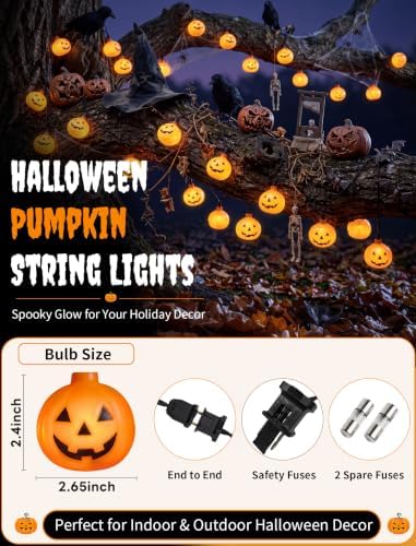 Halloween Pumpkin String Lights, 8.5FT 10 Orange Pumpkins Outdoor Decor - Image 3
