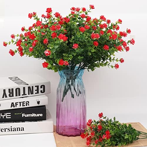 RECUTMS 12Pc Artificial Red Flowers Artificial Eucalyptus Front Porch Decor - Image 4