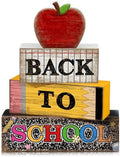 Lineshading 4 Pcs Back to School Table Decor Wooden Apple Blocks Sign by Lineshading