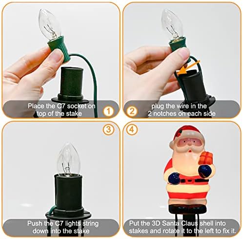 C7 Christmas Santa Pathway String Lights 7 Ft with 4 Santa Driveway Markers (E12 Socket Base, 5w) for Porch Landscape Decor Outdoor Lights for Patio Yard Garden Lawn Decoration, White - Image 3