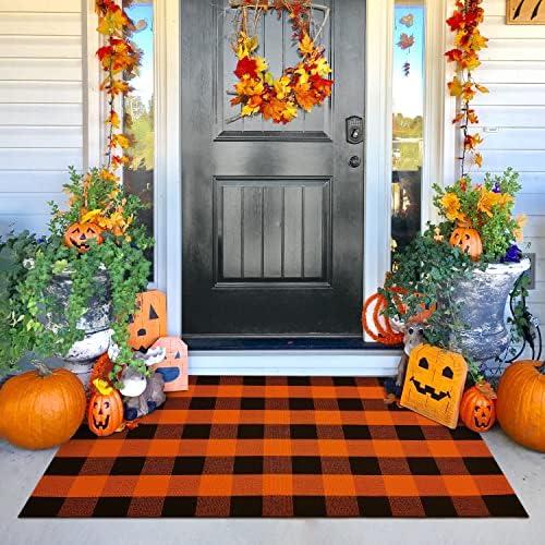 KILOCOCO Halloween Buffalo Plaid Rug 3x5 ft Orange and Black Front Door Rug by Kilococo