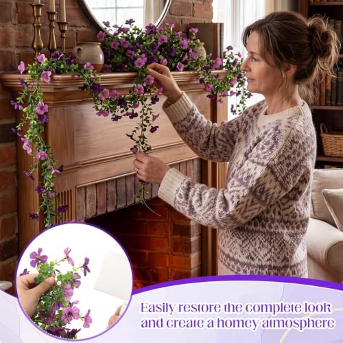 4 Pcs 6 ft Artificial Flowers Wisteria Garland, Purple - Image 5