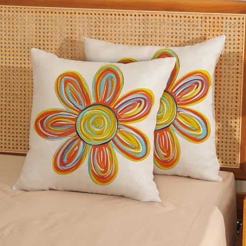 Summer Pillow Covers 20x20 Inch Set of 2 Watercolor Yellow Sun Flower Decorative Throw Pillows Boho Outdoor Sunshine Pillow Cases Linen Farmhouse Cushion Case Decorations for Home Bedroom - Image 3