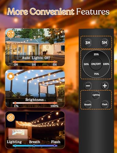 YOYONACY 150 FT Outdoor String Lights for Outside – LED Patio Lights Waterproof with Dimmer Remote – Hanging Lights Shatterproof ST38 Vintage Edison Bulbs Porch Backyard Cafe Bistro - Image 4