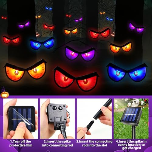 Solar Halloween Lights Spooky Eyes for Bushes, 5 Pairs Flashing Glowing Eyes Halloween Decorations Outdoor, Blinking Eye Lights for Yard Decorations (Multicolor) - Image 4