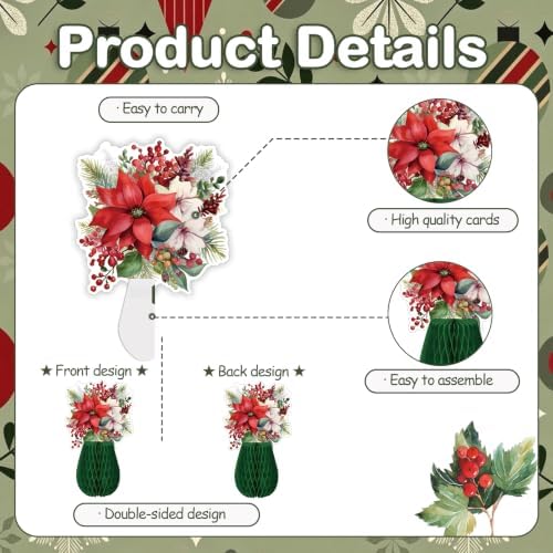 Pedel Christmas Poinsettia Flower Table Centerpiece 9Pcs - Image 6