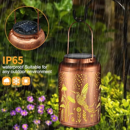 2 Pack Solar Lanterns Outdoor Waterproof Hummingbird Garden Decor - Image 2