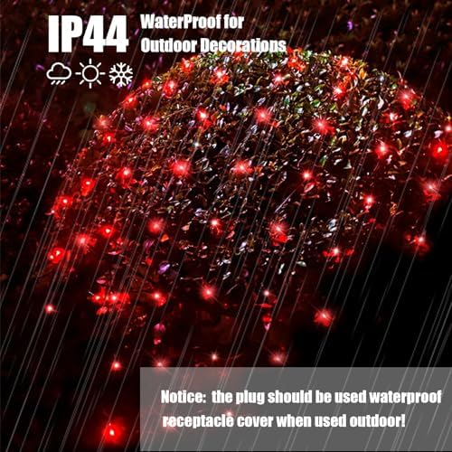 Neoclassy 120Led Red Christmas Net Lights Outdoor 5ft x 6ft Connectable, 8 Modes Waterproof Black Wire 29V Plug in Mesh Net Christmas Lights for Garden, Yard, Bushes, Trunk, Xmas Tree Decor (Red) - Image 4