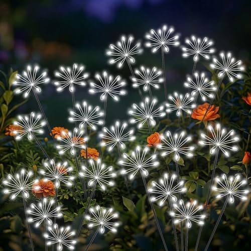 Solar Garden Lights Outdoor, Upgraded Solar Swaying Starburst Light Waterproof with 2 Modes, Solar Fairy Firework Lights for Yard Patio Pathway Flowerbed Balcony Garden Decoration (White, 4 Pack) by AYwyYjCh