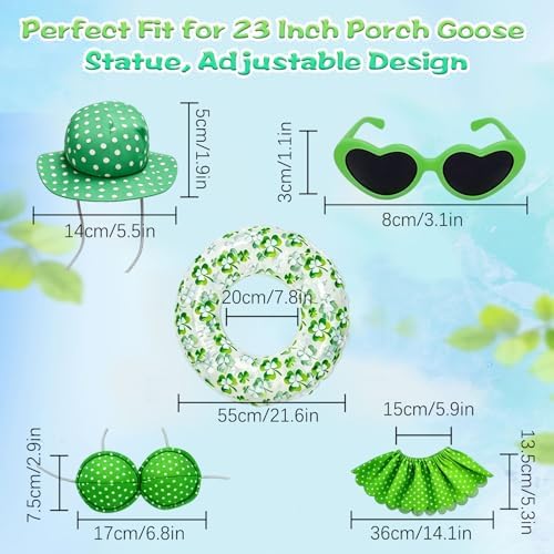 Hawaiian Porch Goose Outfit, Summer Bikini Costume with Sunglasses & Wreath, Fits 23" Goose Statue, Garden Lawn Patio Yard Outdoor Decoration (Green) - Image 5