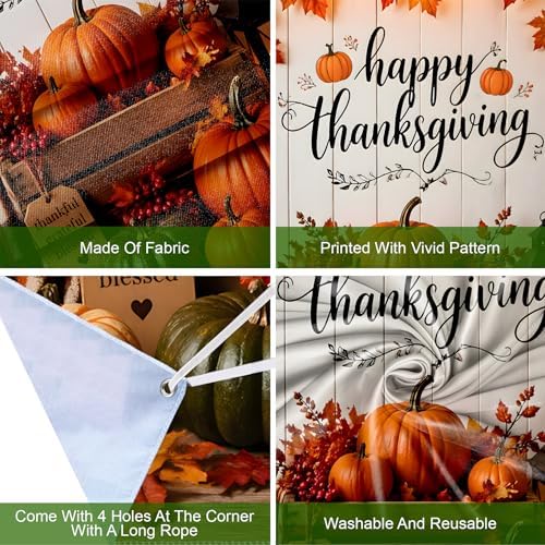 Happy Thanksgiving Door Cover 35.4x70.8in, Fall Pumpkins Maple Leaves Front Porch Banner, Autumn Harvest Thanksgiving Backdrop for Indoor Outdoor Home Yard Wall Decor - Image 4