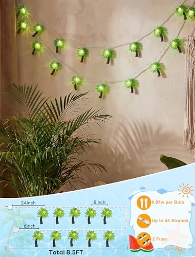 Oviejo Palm Tree String Lights,8.5Ft Patio String Lights with 10 LED Bulbs, Connectable Tiki Bar Lights for Summer Party/Hawaiian/Luau/Tiki,White Wire - Image 2