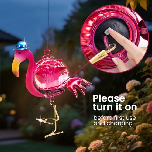 Solar Hanging Flamingo Lights LED Waterproof Powered Outdoor Garden Decor Light Unique Decorations for Sister Birthday Gardening Gifts for Mom Women Backyard Front Porch Balcony Yard Path - Image 6