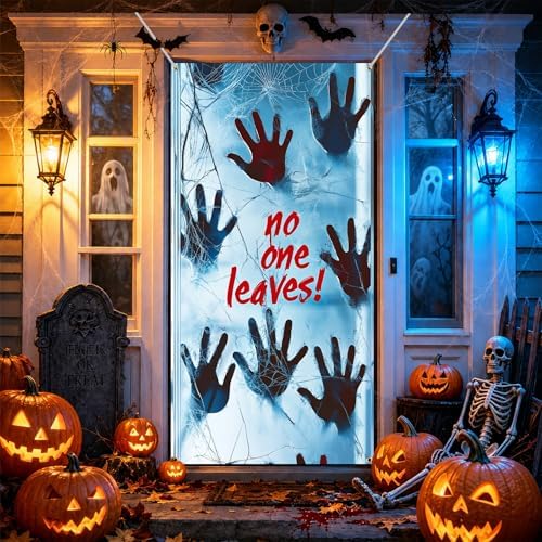35.4" x 70.8" Halloween Door Cover, Haunted House Front Door Decor by seewan