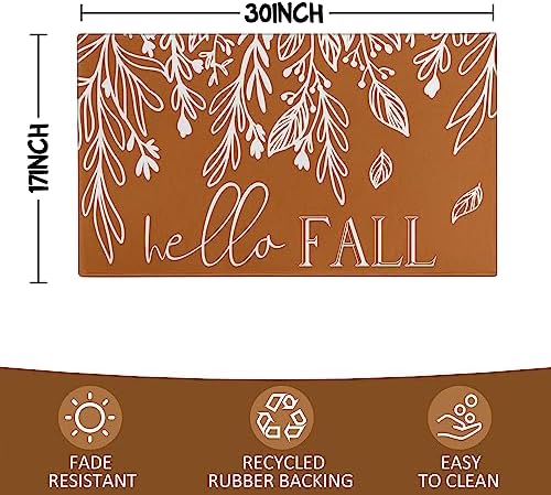 Fall Door Mat, Pumpkin Leaf Welcome Mat for Front Door, Thanksgiving Autumn Indoor/Outdoor Non-Slip Rug, Farmhouse Home Porch Decorations 30" x 17" - Image 3