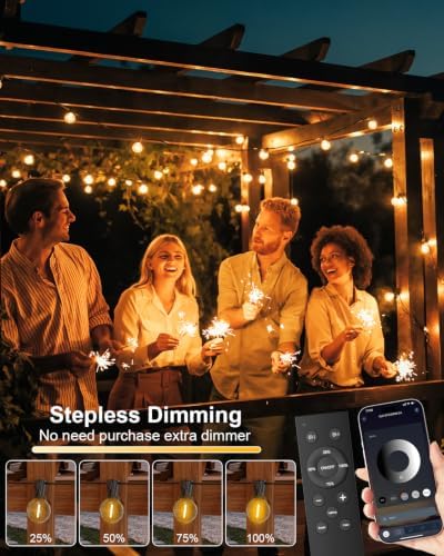 GLUROO Outdoor String Lights 100FT, Smart APP & Remote Control Dimmable Patio Lights with Timer, Plug in LED String Lights 2700K Warm White for Outside Backyard, Yard, Gazebo, Deck, Porch - Image 5