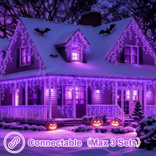 YEGUO 33ft 400 LED Purple Icicle Christmas Lights Outdoor Waterproof, 80 Drops Icicle Light Connectable, 8 Modes Christmas Lights Indoor with Memory Timer - Image 7