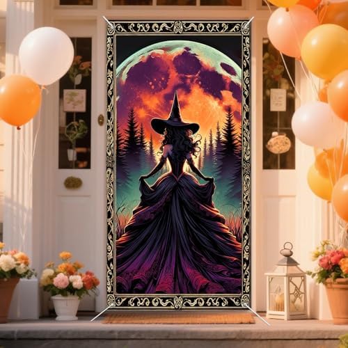 IVN Halloween Moonlit Witch Door Cover Decorations 35x71 Inch - Image 5