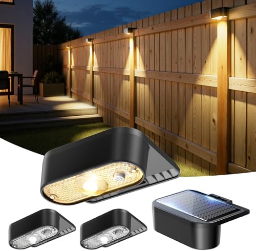 JOFIOS Solar Fence Lights Outdoor 4 Pack, 3000/4000/6000K 3 Mode, Solar Deck Lights Outdoor Waterproof, Fence Light Solar Powered for Outside, Backyard, Railing, Step, Patio and Wall by JOFIOS